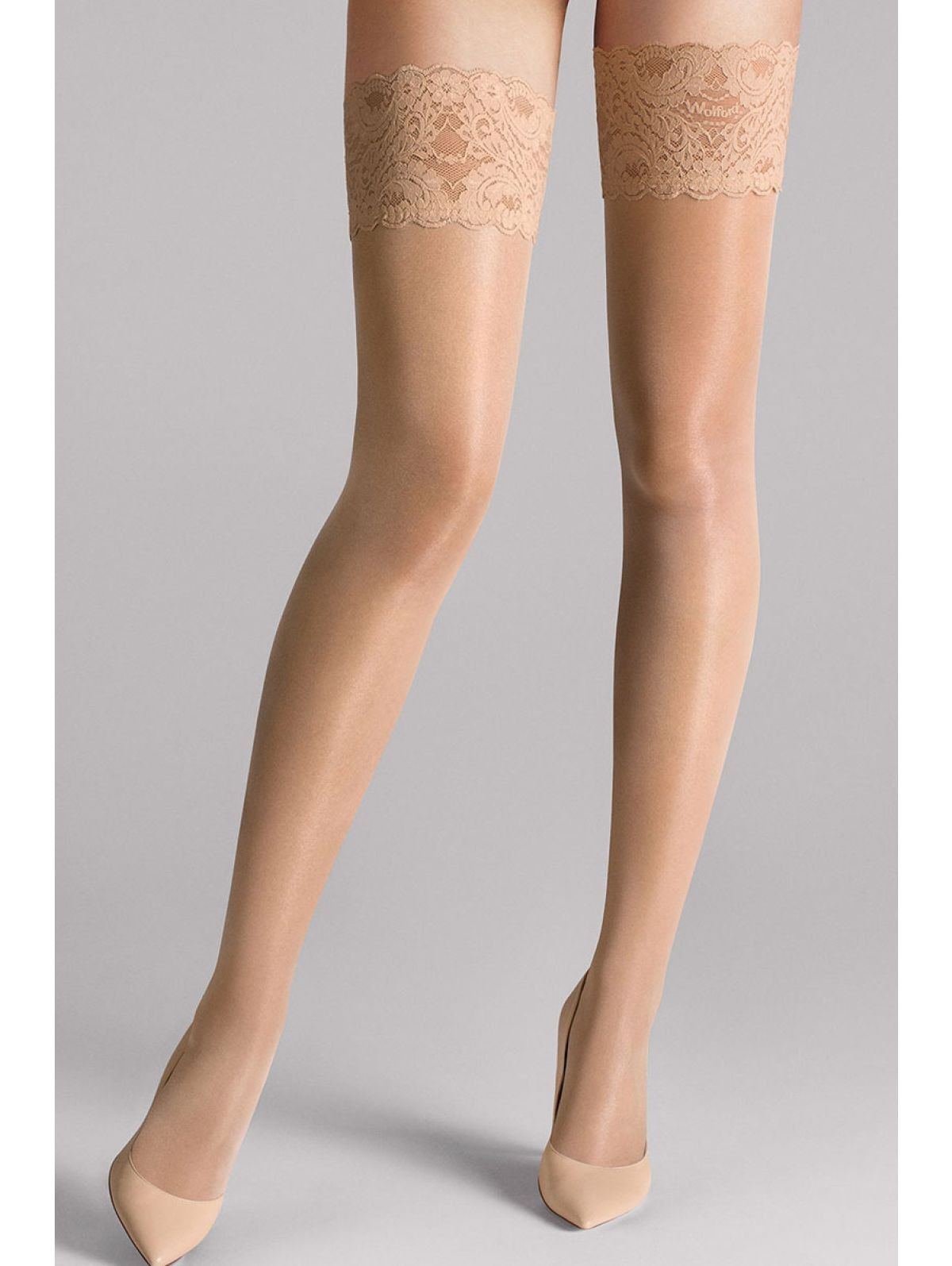 Wolford Satin Touch Stay Ups Gobi Nude Str Large Finn Torget