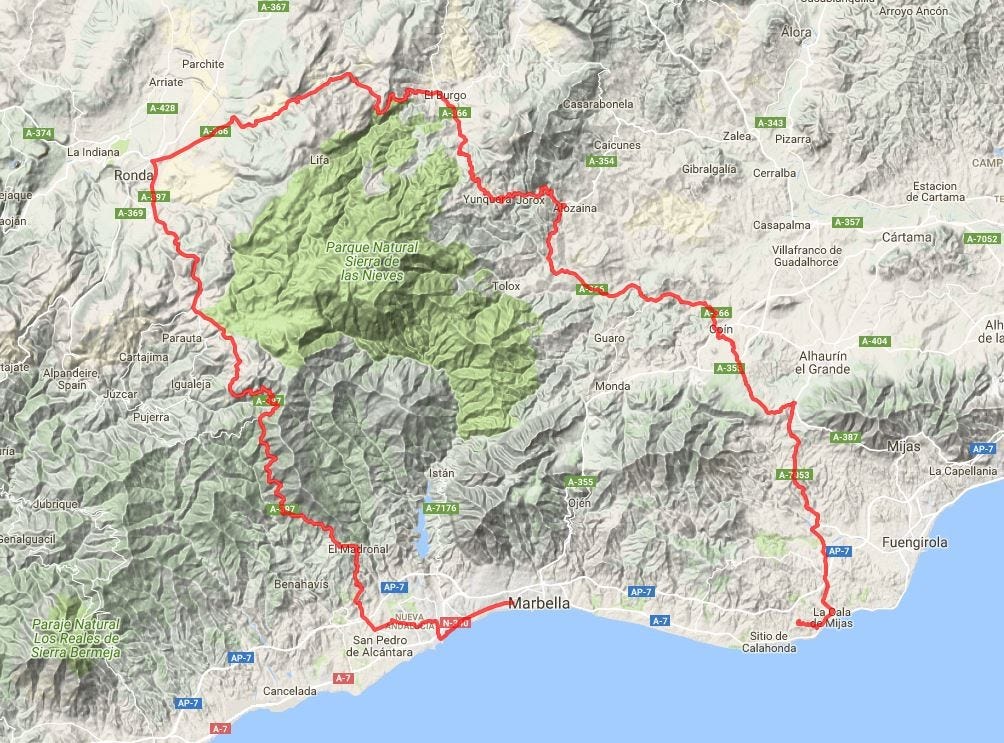 Eksempel på sykkelrute i området. (2500 høydemetre, 16 mil) Galleribilde