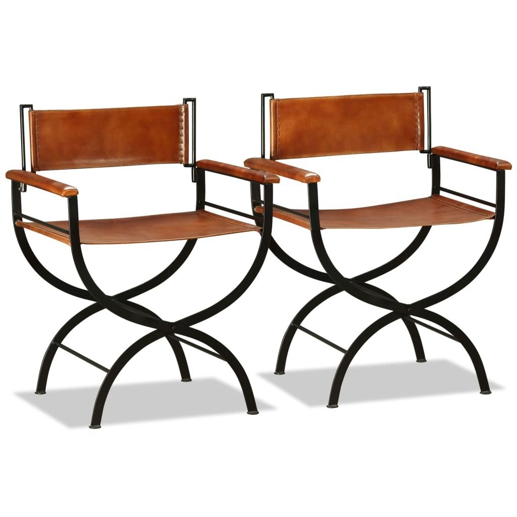 vidaXL Sammenleggbare stoler 2 stk ekte lær 59x48x77cm svart vidaXL Sammenleggbare stoler 2 stk ekte lær 59x48x77cm svart