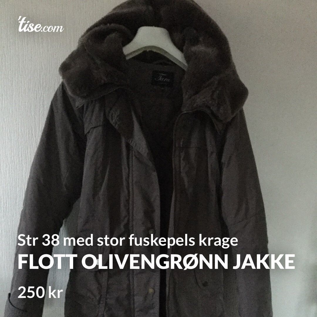 Olivengrønn jakke kr 200 str 38 med stor fuskepelskrage Stort jakke salg !! | FINN.no