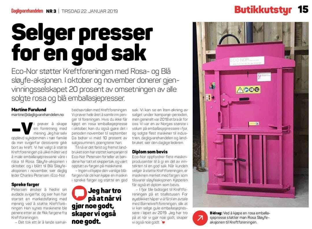 Rosa emballasjepresse levert til bonde