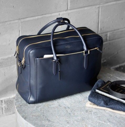 Smythson Burlington Leather Weekend Bag in Blue for Men