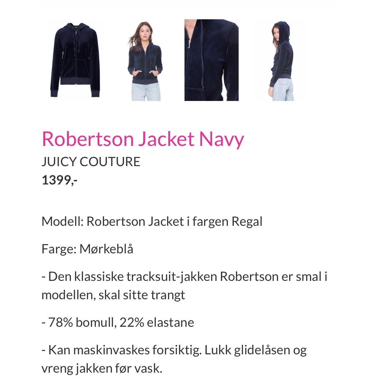 Juicy Couture Robertson Jacket Regal | FINN.no Mørkeblå Robertson Jakke | Juicy Couture | Topper | Miinto.no