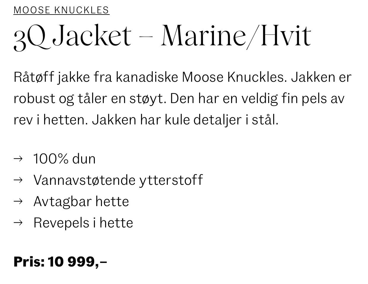 MOOSE KNUCKLES | FINN.no 3Q Jacket Marine mHvit pels | Follestad