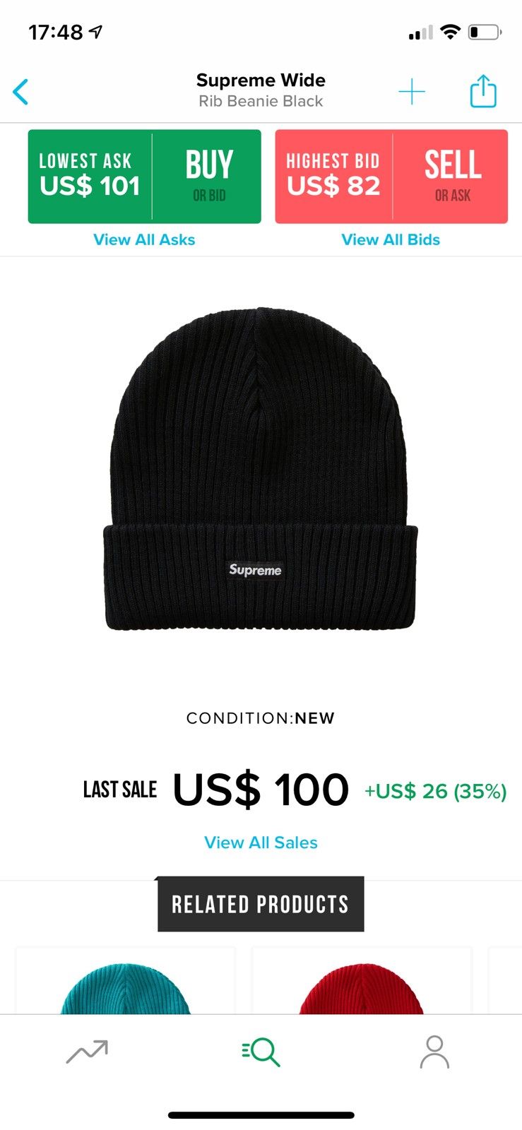 SUPREME Wide Rib Beanie | FINN torget