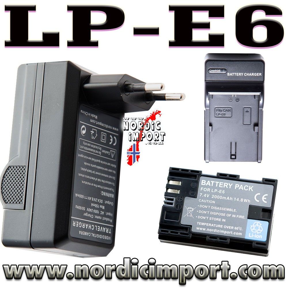 LP E6 batteri & lader til bl.a Black Magic 4k, 5D,7D,6D80D Canon EOS D60 Batteri & Lader