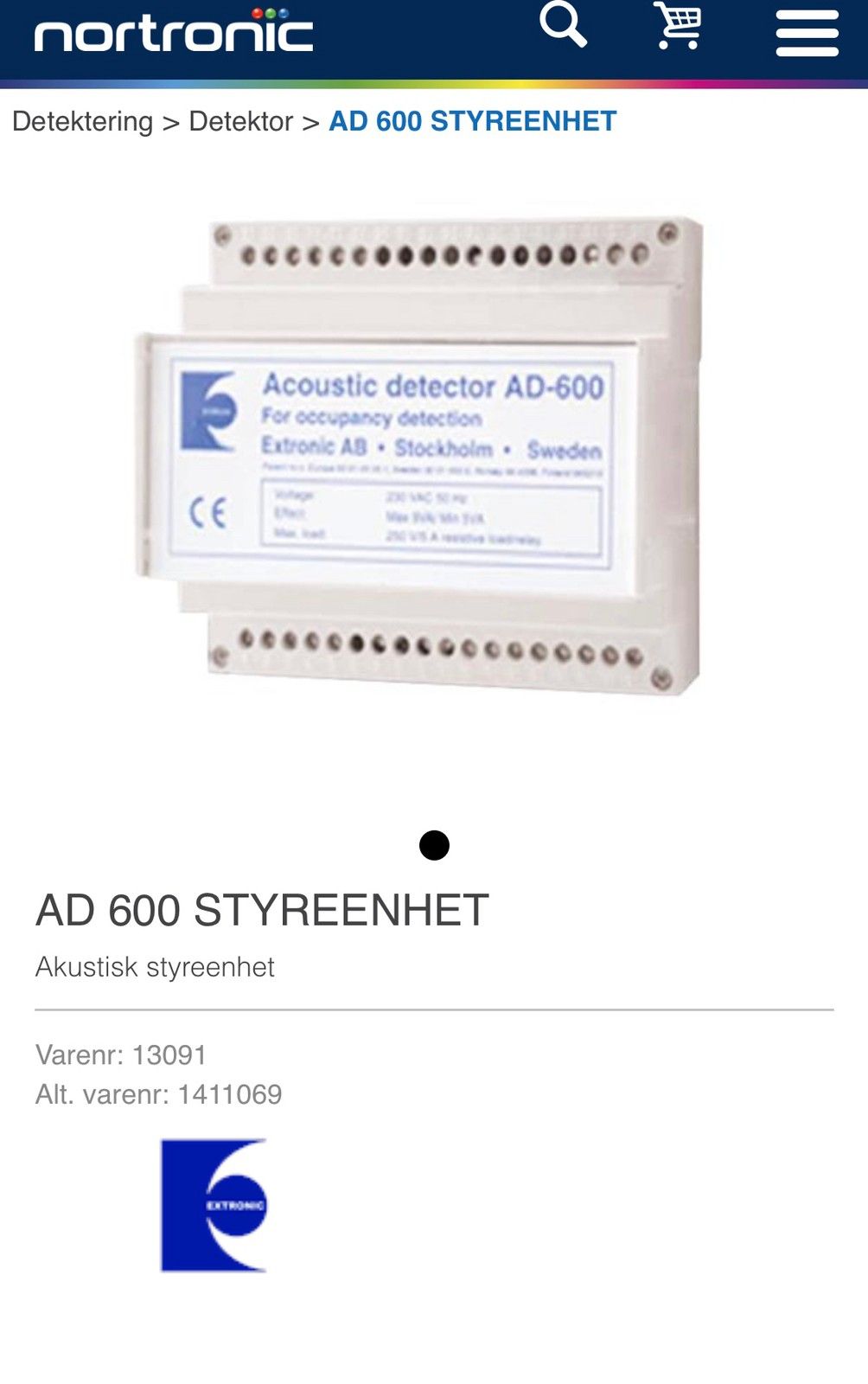 Akustisk tilstedeværelsesdetektor Nortronic AD 600 | FINN.no AD 600 STYREENHET Nortronic AS
