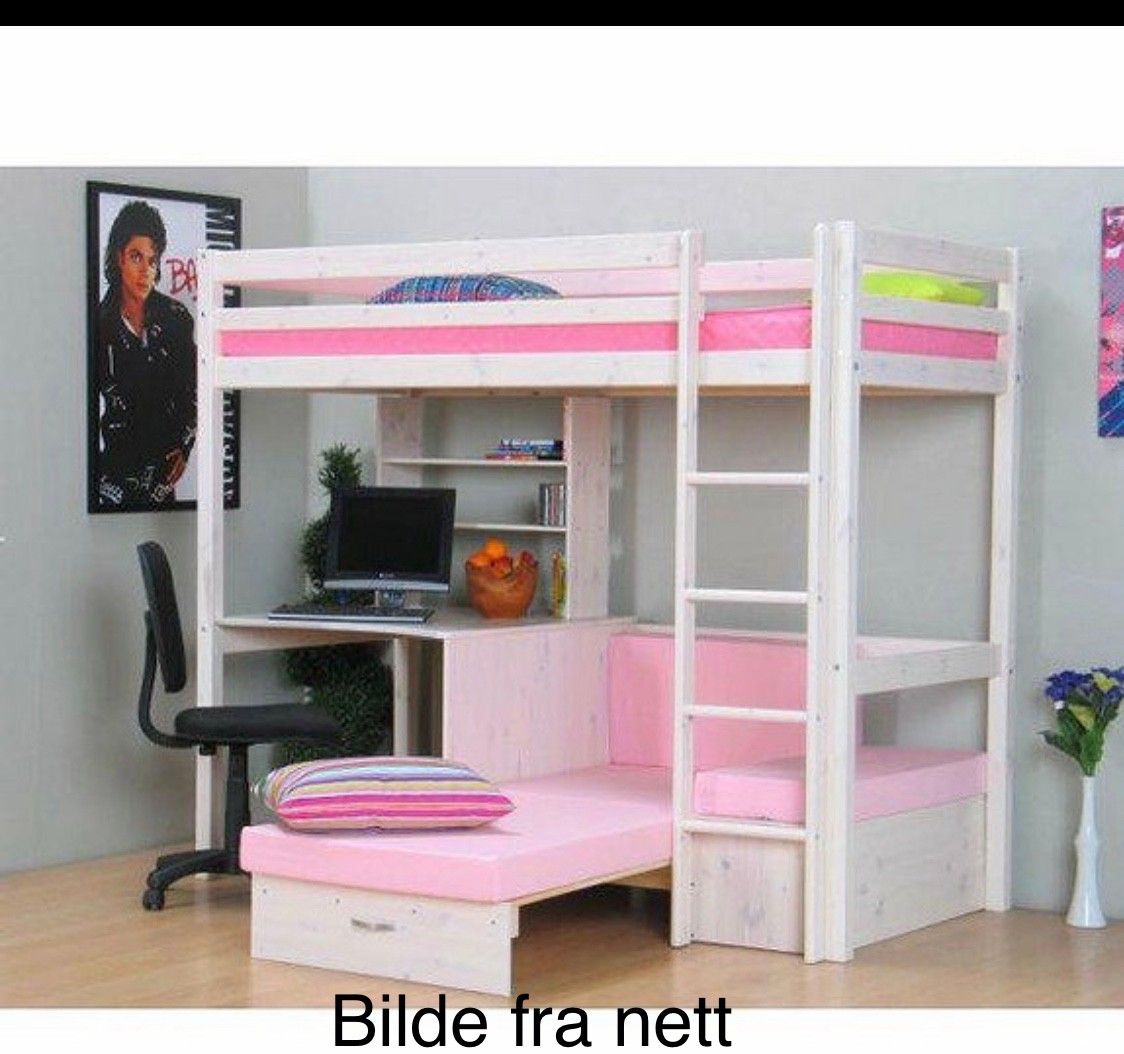 Køyeseng med sofamodulgjesteseng i rosa, oppbavaring Høyseng med sofa, skrivebord og reol, Kjøp her, få levert på