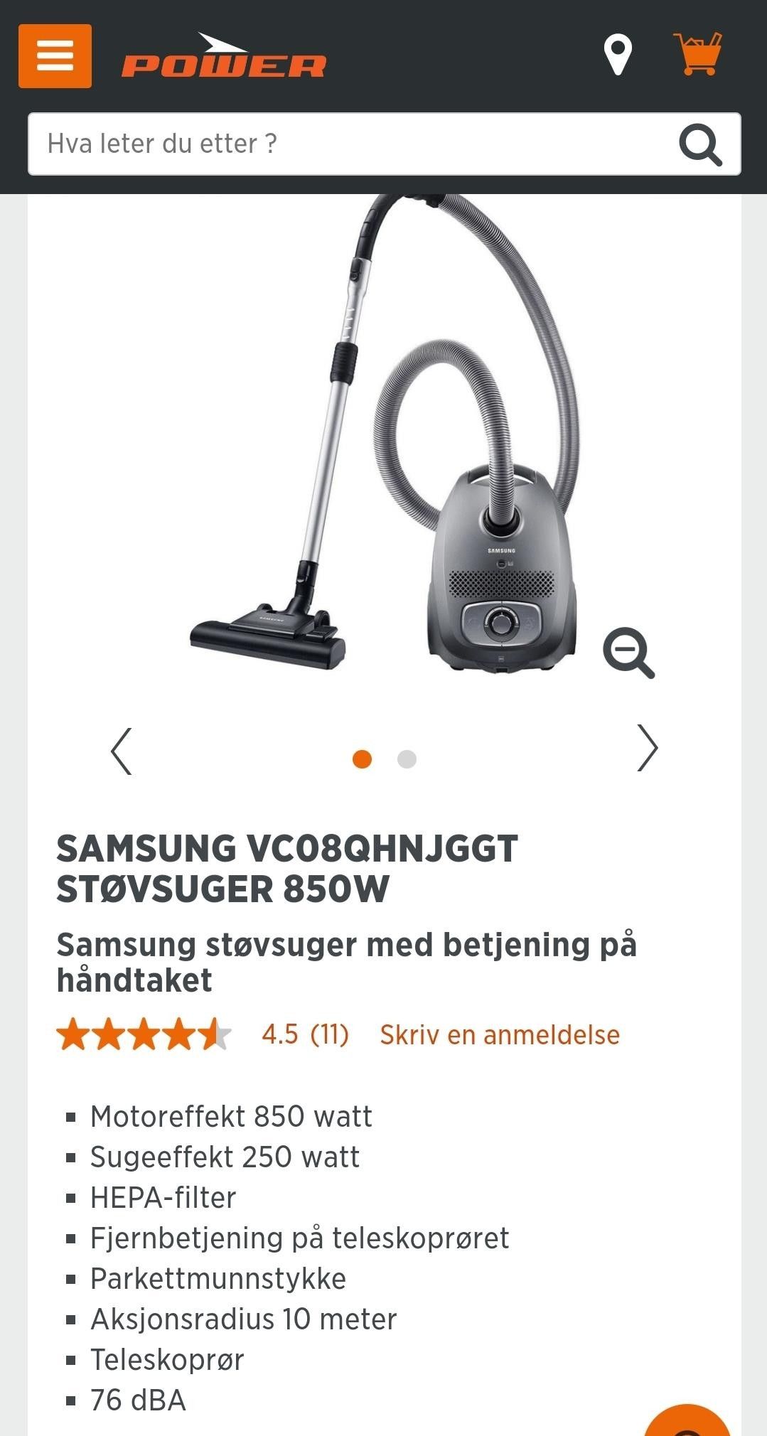 Samsung støvsuger med fjernkontroll | FINN.no SAMSUNG VC08QHNJGGT STØVSUGER 850W Power.no