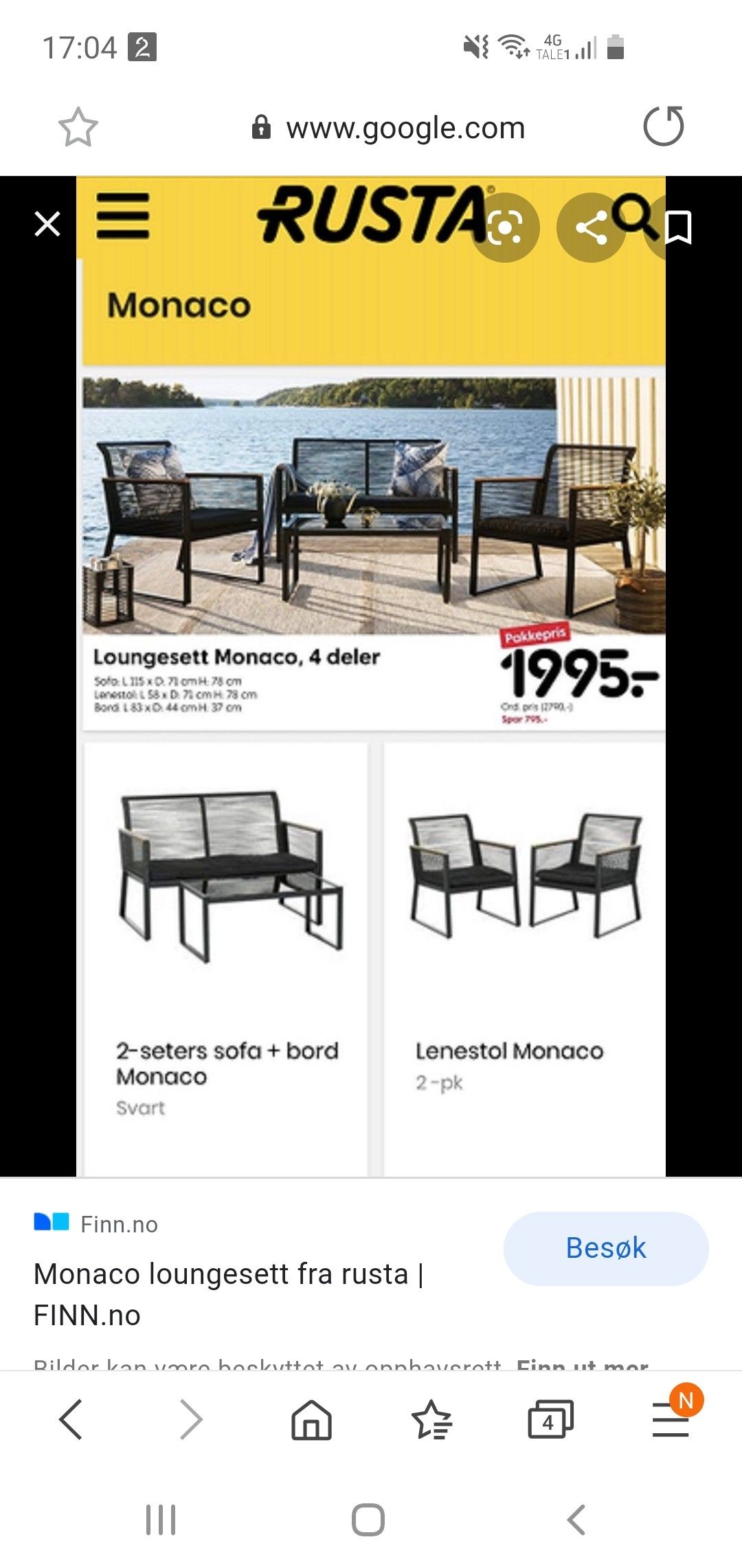 Loungesett Monaco | FINN.no Loungesett Monaco 4 stk Svart Stål