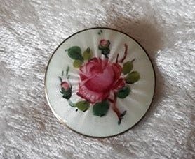 Vintage Håndmalt sølv brosje med roser med emalje - OPRO | FINN-torget