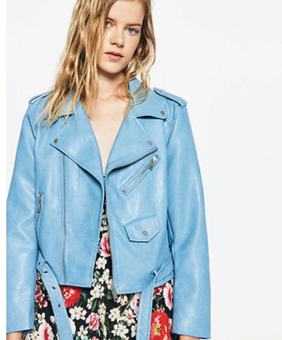 Zara skinnjakke blå | FINN.no Zara skinnjakke blå | FINN.no
