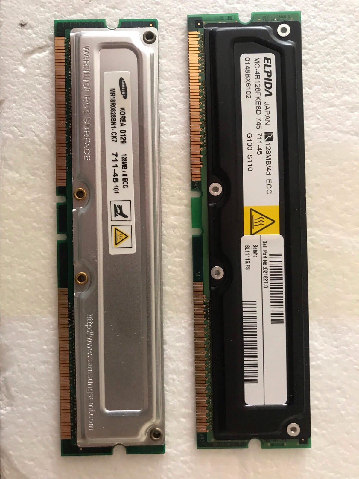 128mb Rambus MR18R0828BN1-CK7 Samsung 128MB Rambus ECC PC Samsung elpida | FINN torget
