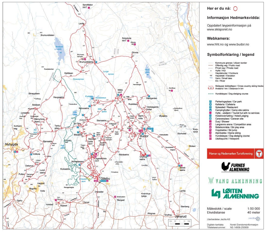 Løypekart Hedmarksvidda. Milevis med oppkjørte løyper Galleribilde