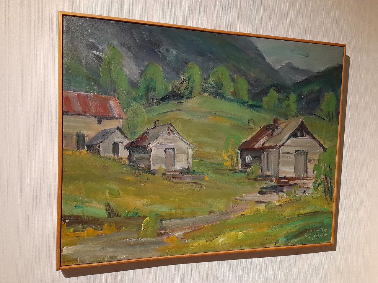 Torvald Flatebø (Kvam, 1924 - 2018), "Fjellgård", Maleri Datert 1974 ...