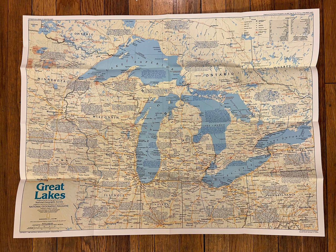 USA - Great Lakes - kart / poster. National Geographic 1987 | FINN-torget