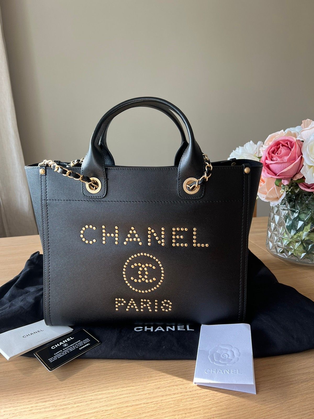 Ubrukt - Chanel leather Deauville tote - svart