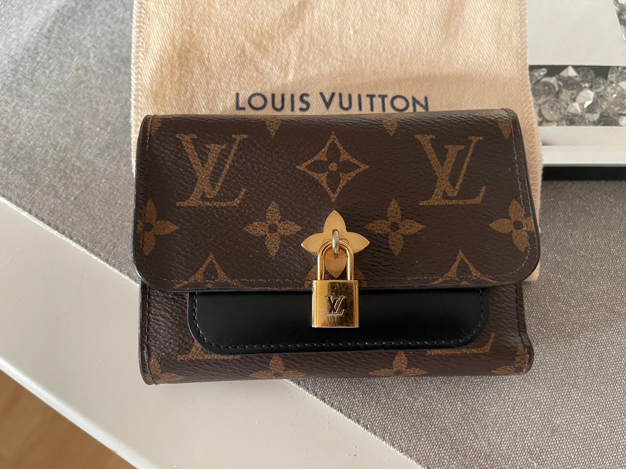 Louis Vuitton Monogram Flower Lock Compact Wallet in Noir Black