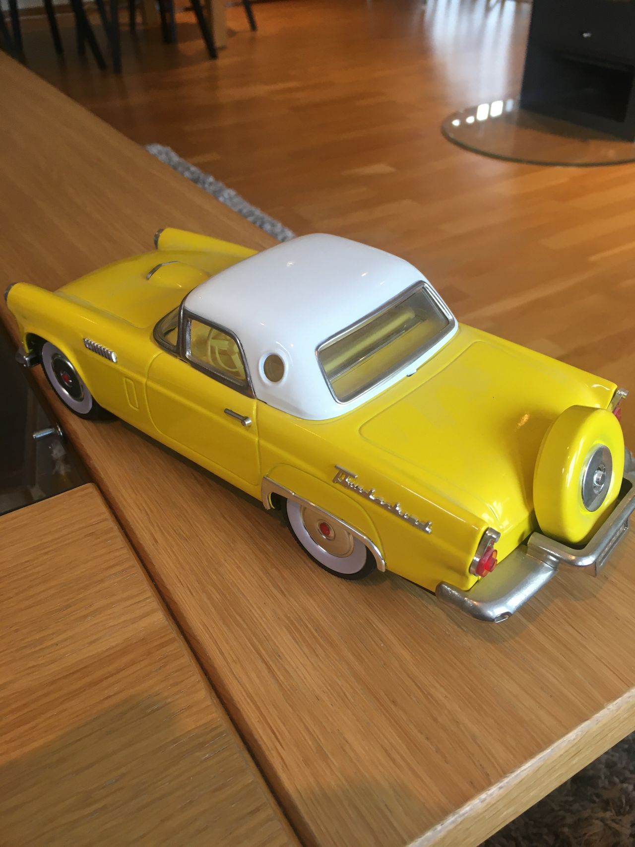 50s Fifties Tinplate Friction Car Yellow 1956 Thunderbird Sedan