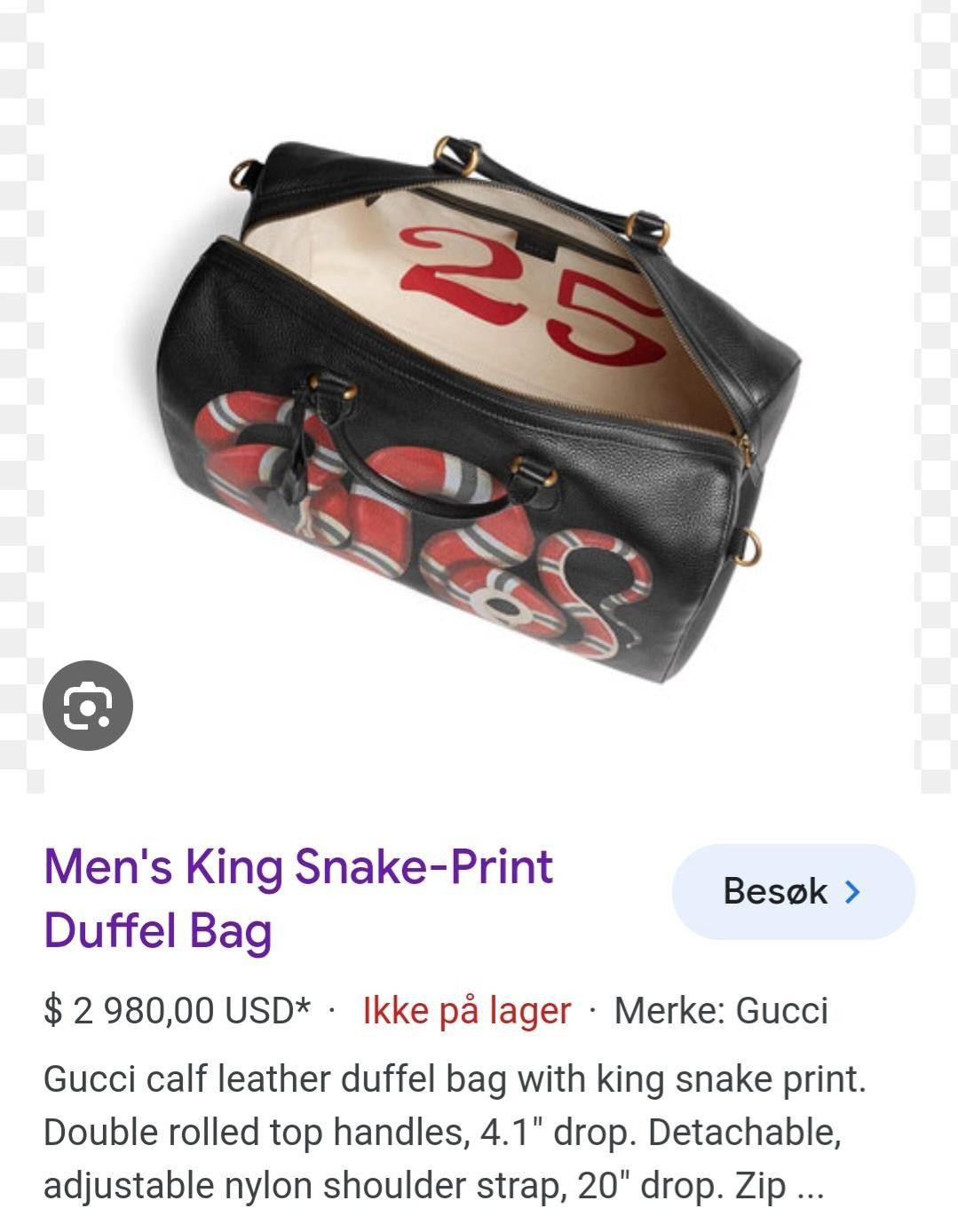 Gucci snake duffle online bag