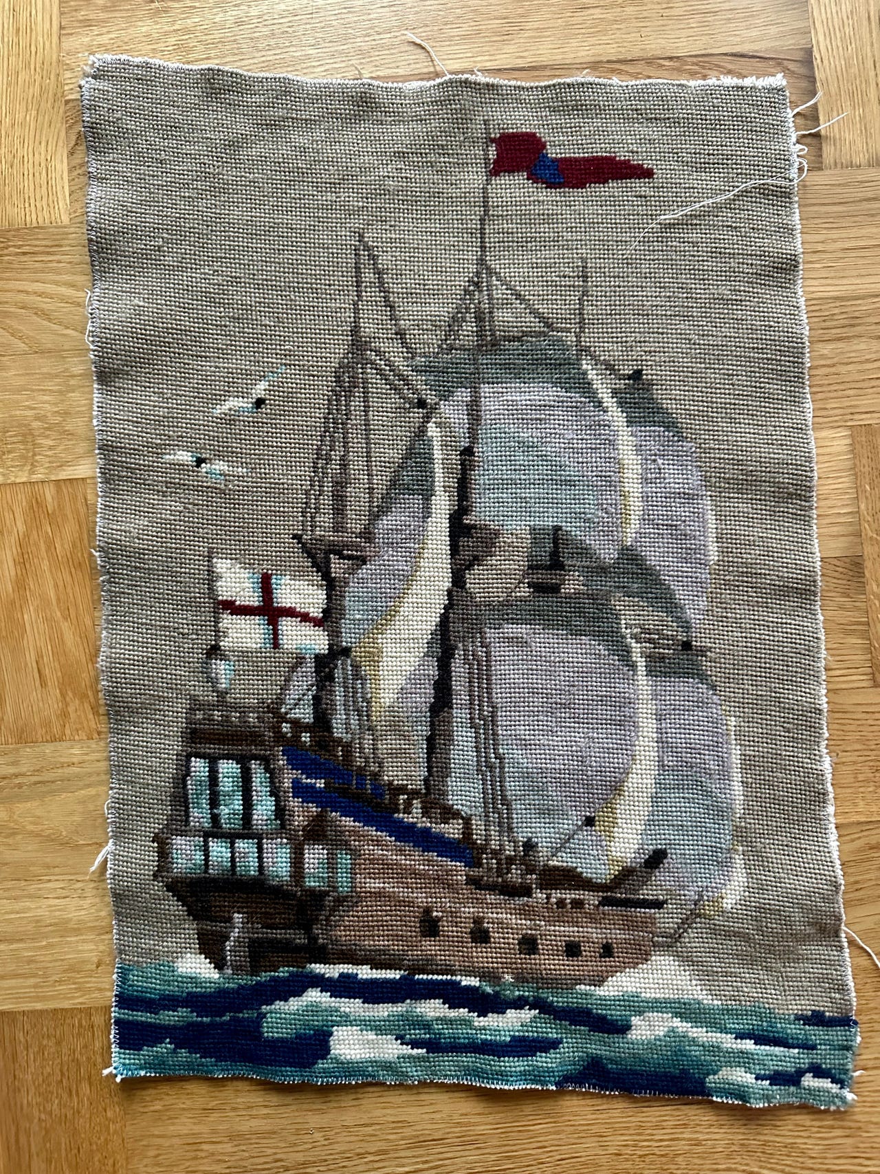 h-ndbrodert-bilde-ull-broderikunst-h-ndverk-skute-seilskute-finn