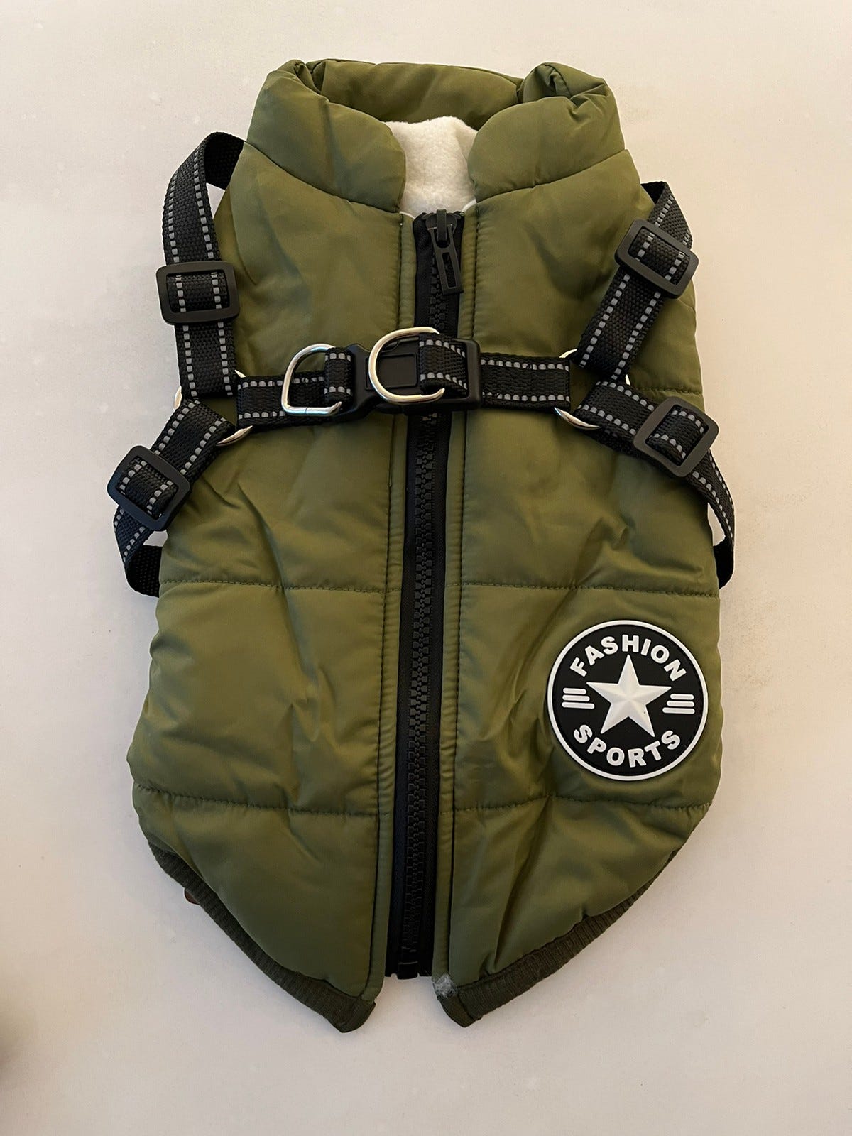 NY Hundejakke med integrert sele (størrelse L, passer liten hund