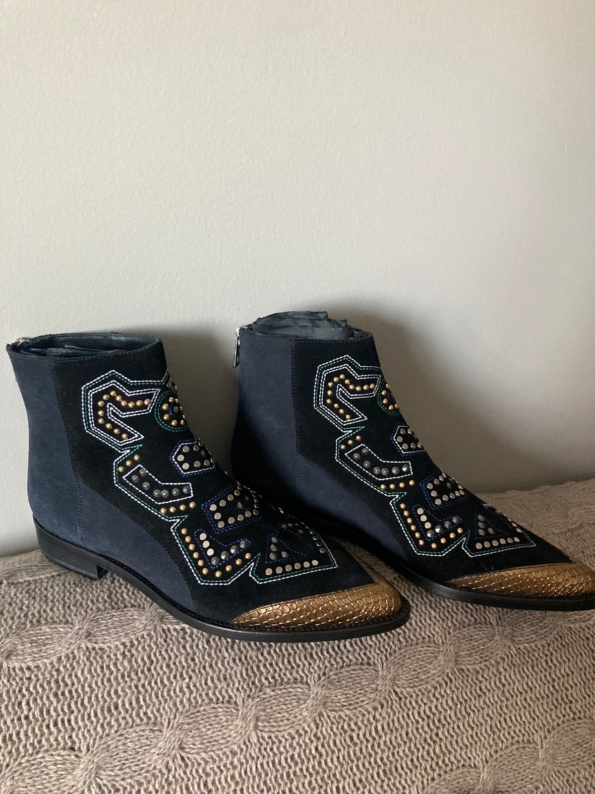 Zadig Et Voltaire Mods Neo Clous Weatern Boots, 36, Navy, Suede