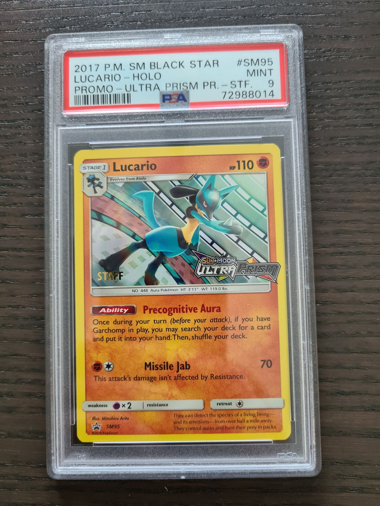 Lucario Sun & Moon Ultra Prism Prerelease Staff Psa 9 | FINN torget