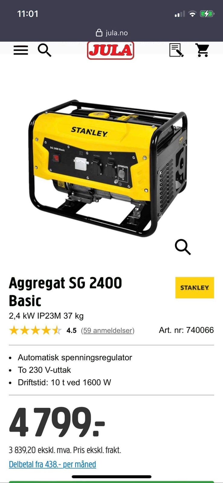Standley generator/aggregat SG2400B | FINN torget