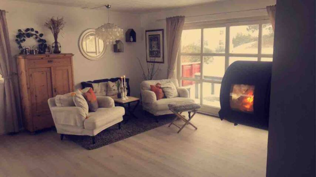 Stue med utgang til terrasse og sommerstue Galleribilde