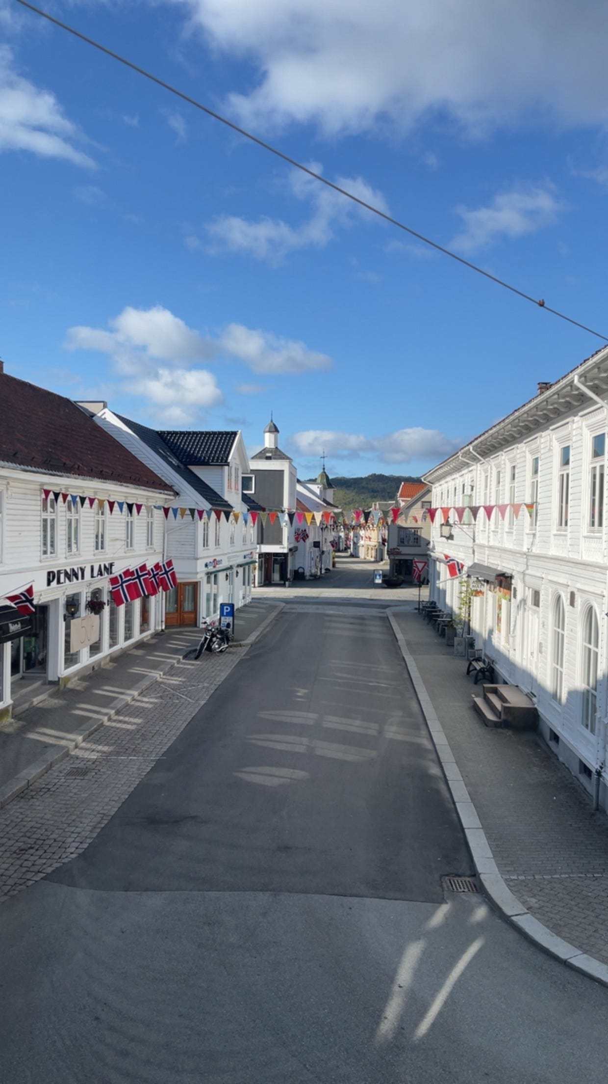 Utsikt ned gjennom byens gågate/handlegate Galleribilde