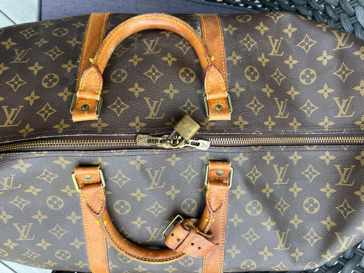 Louis Vuitton Monogram Keepall Bandouliere 60 Leather Brown Boston Bag 545