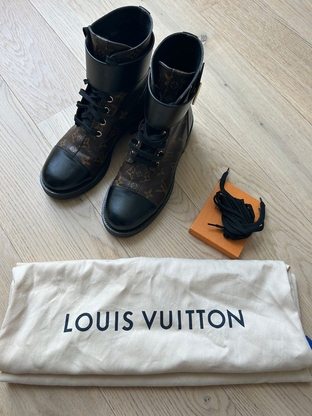 LOUIS VUITTON Calfskin Monogram Wonderland Flat Ranger Boots 37.5