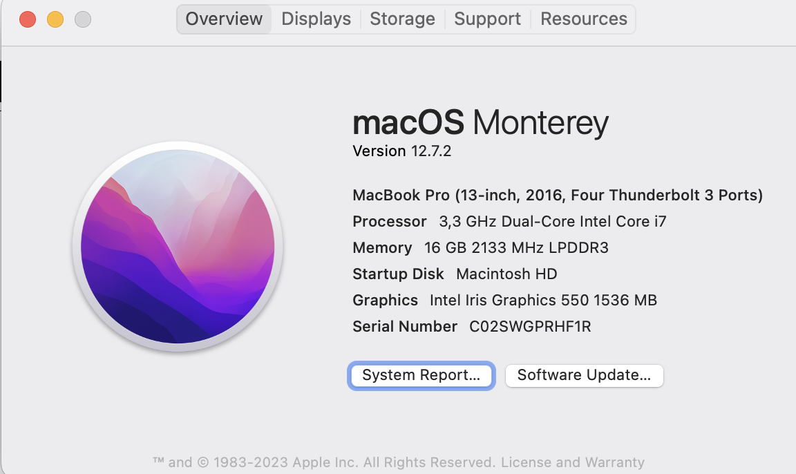 MacBook Pro 13 inch 3 3 GHZ Dual Intel Core i7 16GB RAM 1TB