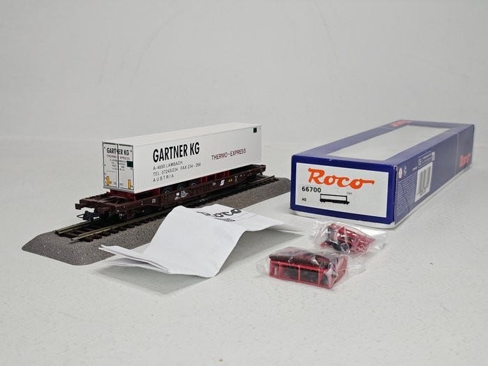 ROCO wagon kangourou + remorque GARTNER OBB 66700 NEUF (n