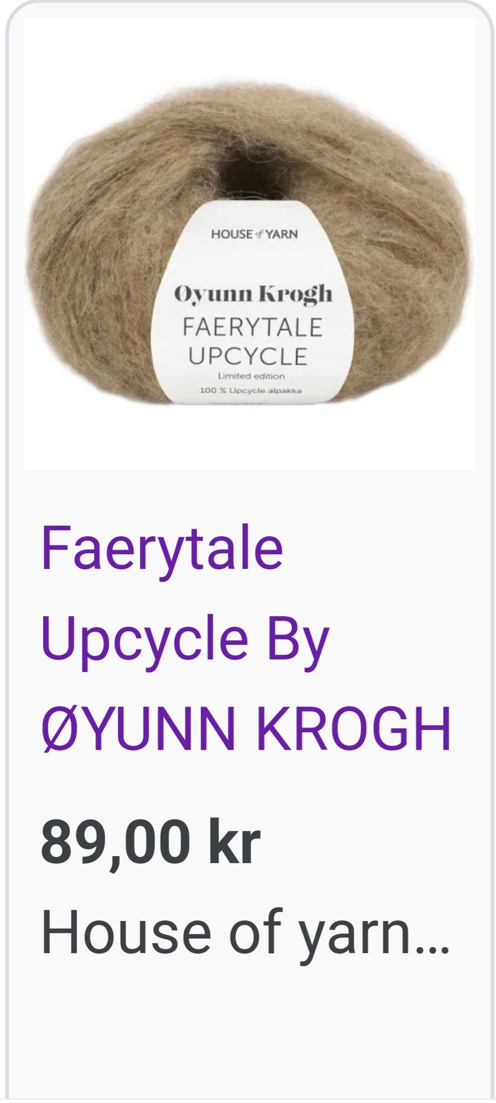 House of yarn Fearytale Upcycle garn /100 upcycle alpaca FINN