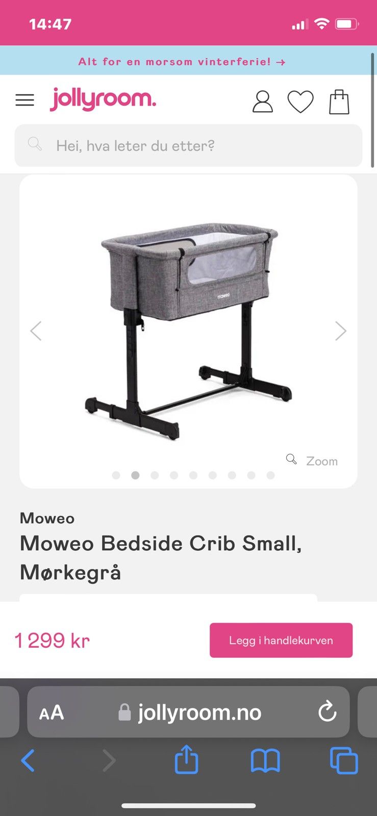 Moweo bedside store crib slå sammen