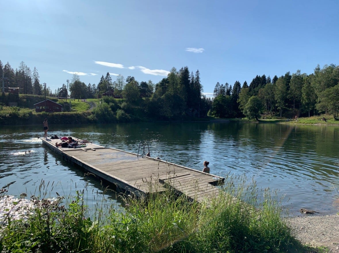 Trollvann med fine bademuligheter og badebrygge ca 500 meter unna. Galleribilde