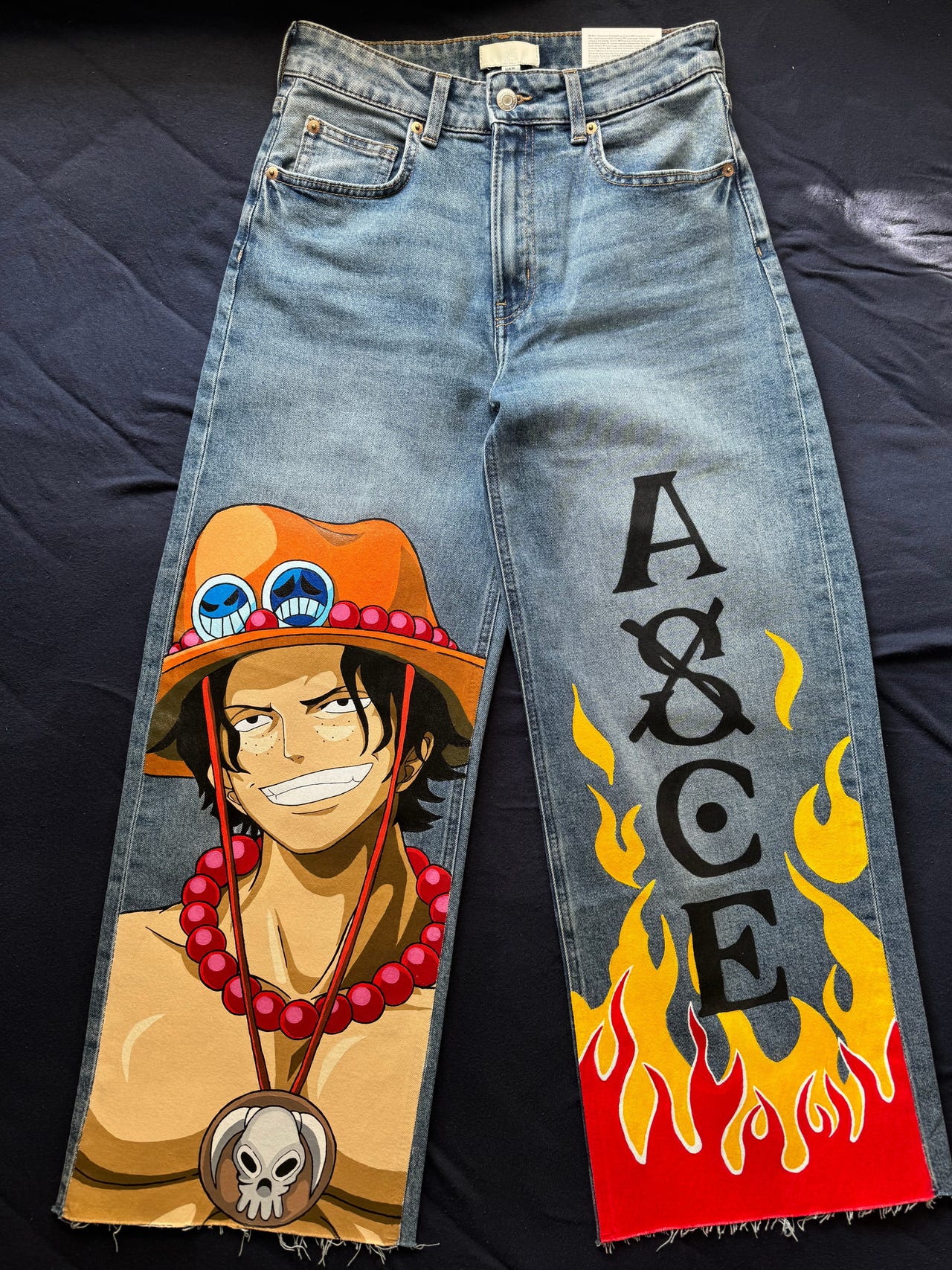 Painted jeans Portgas D. Ace (one piece, anime) (st. S-M, 34-38