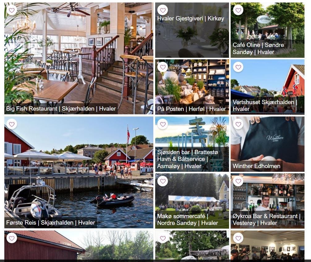 Mange flotte restauranter på Hvaler: Dere må dra på Brattestø restauranten Sjøsiden, eller spise fish & chips på Big Fisk i Skjærhalden. Har dere mulighet, bestill lunsj på Makø Gård en fin sommerdag - helt spesiell atmosfære. Galleribilde