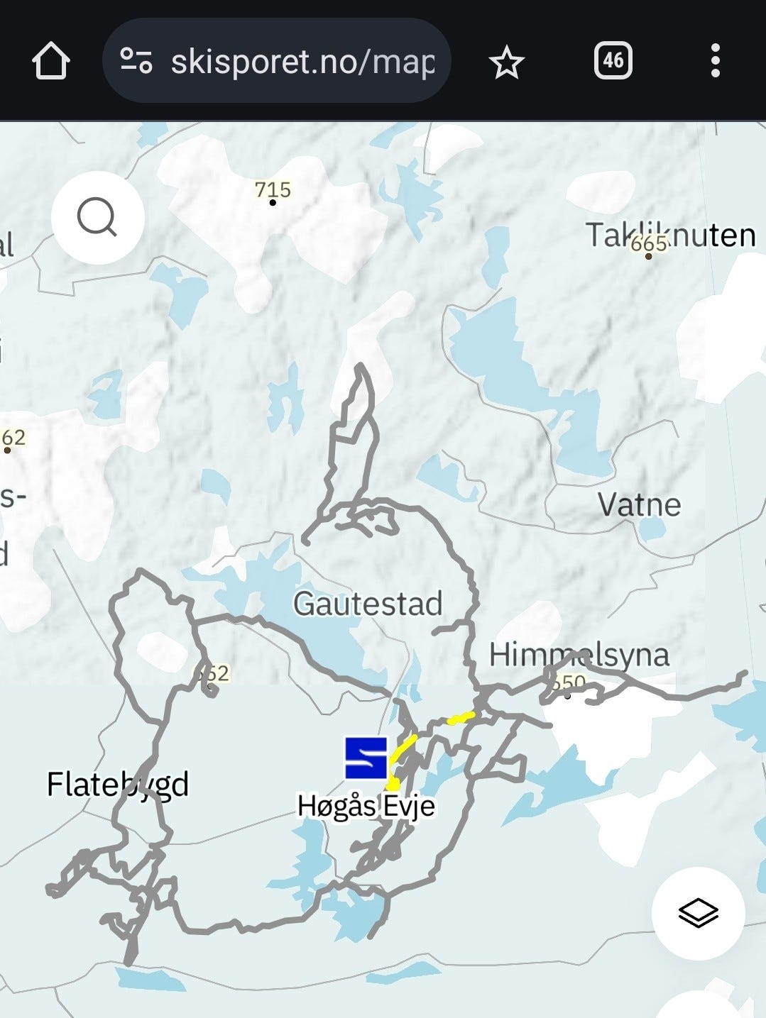 Hele løypenettet. Skiløypa ved hytta starter rett under d-en i Gautestad. Galleribilde