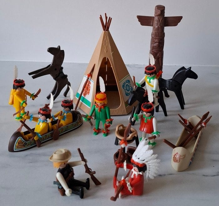 PLAYMOBIL vintage western indiens campement tribu tipi canoë set 3483