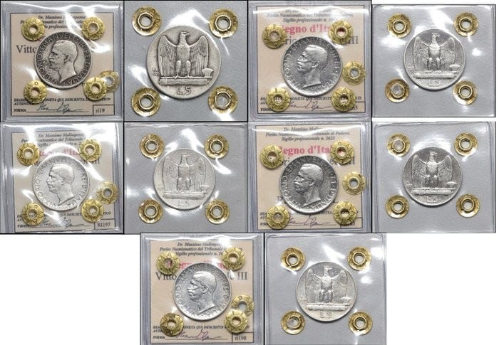Lotto 5 Quarti Di Dollaro USA Bicentenario 1976 Placcati Oro 24K - In Capsule - UNC