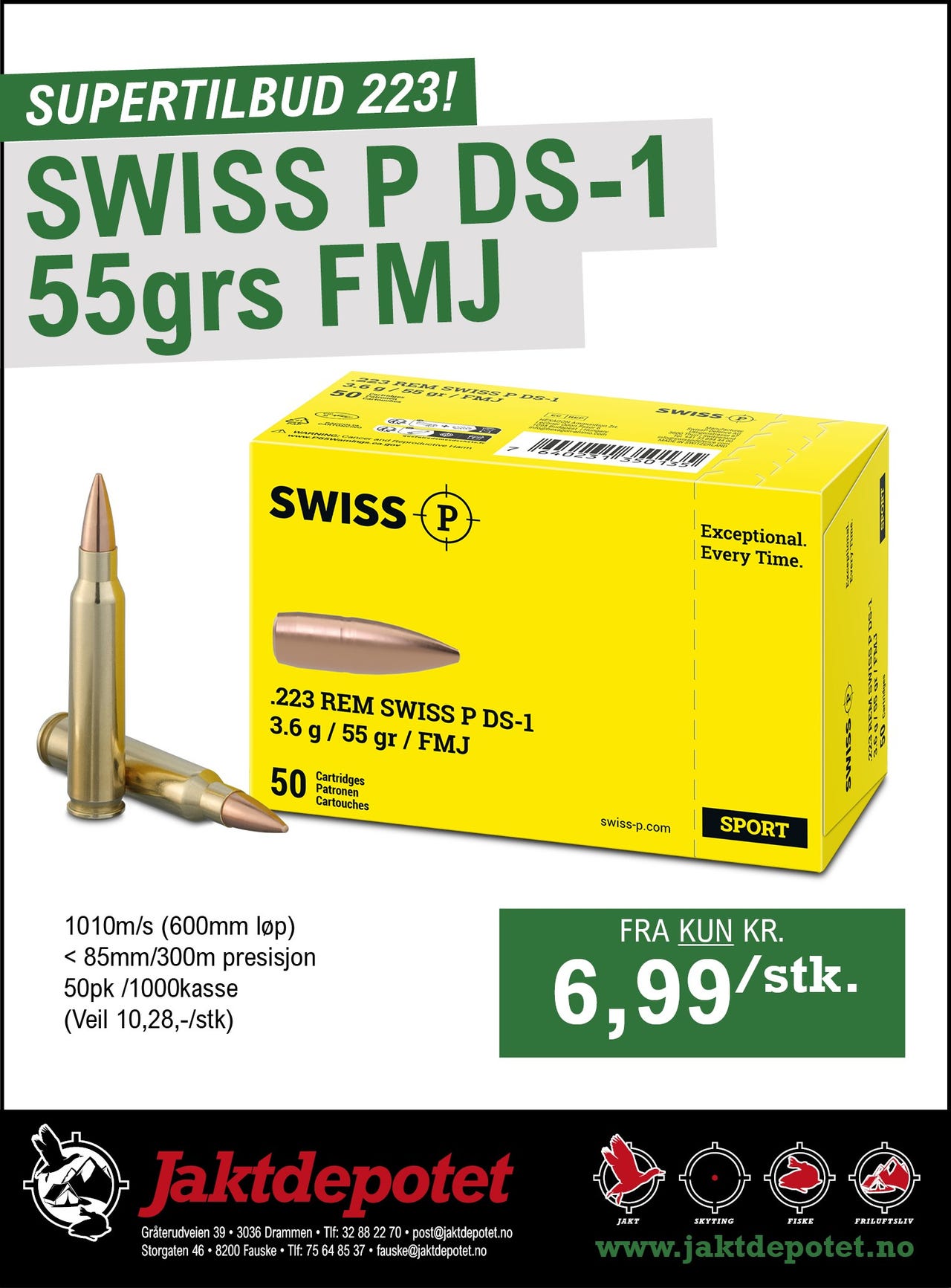 INTROTILBUD 223 AMMUNISJON! SWISS P-DS1 55 FMJ | FINN-torget