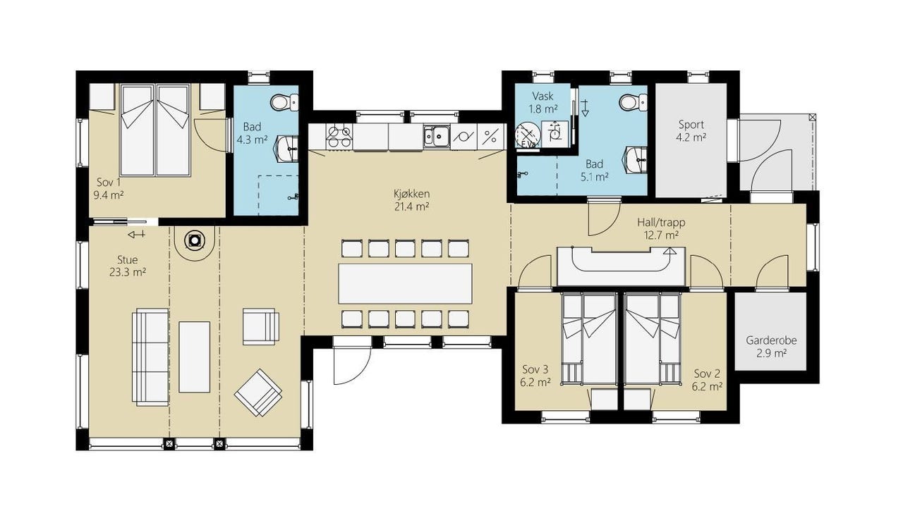 Skeikampen – Flott, prosjektert H hytte på solrik utsiktstomt – modell Heimdall 141 – type Kongsvold –
