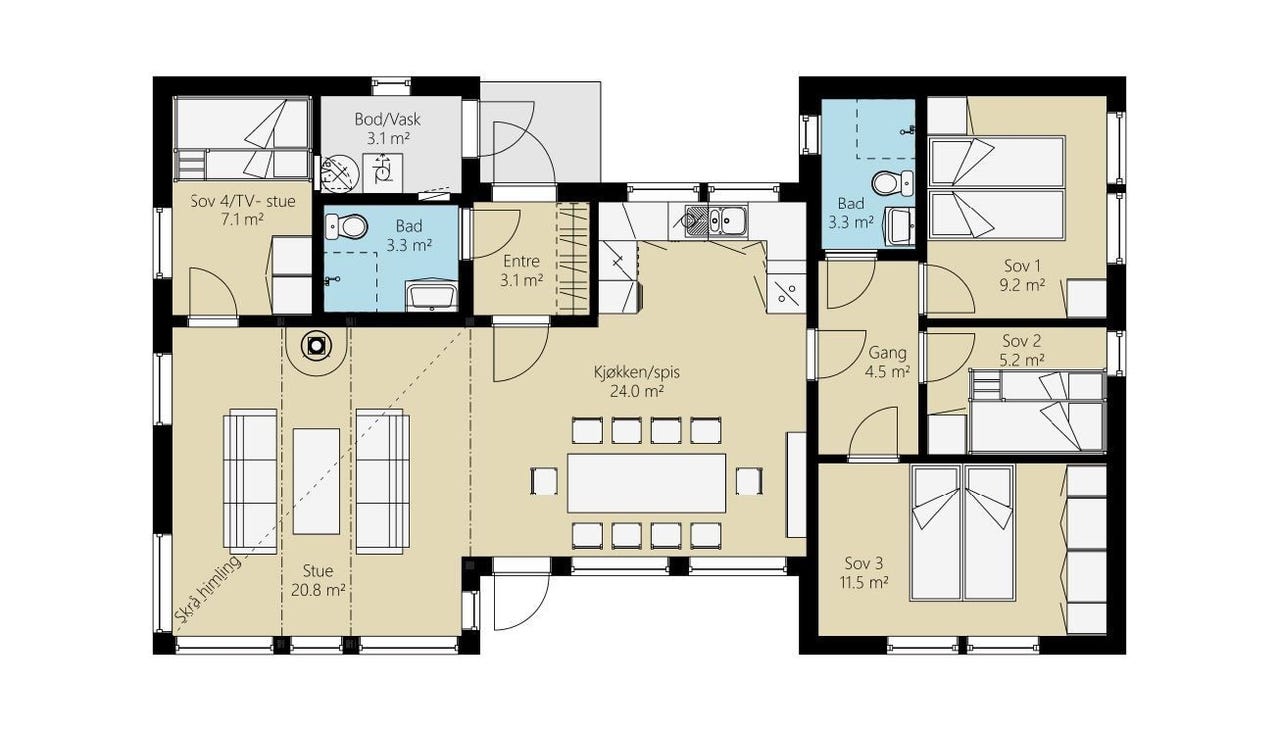 Skeikampen – Ny, prosjektert hytte på solrik utsiktstomt på Skei-Sør – modell Heimdall 100 – type Kvitfjell