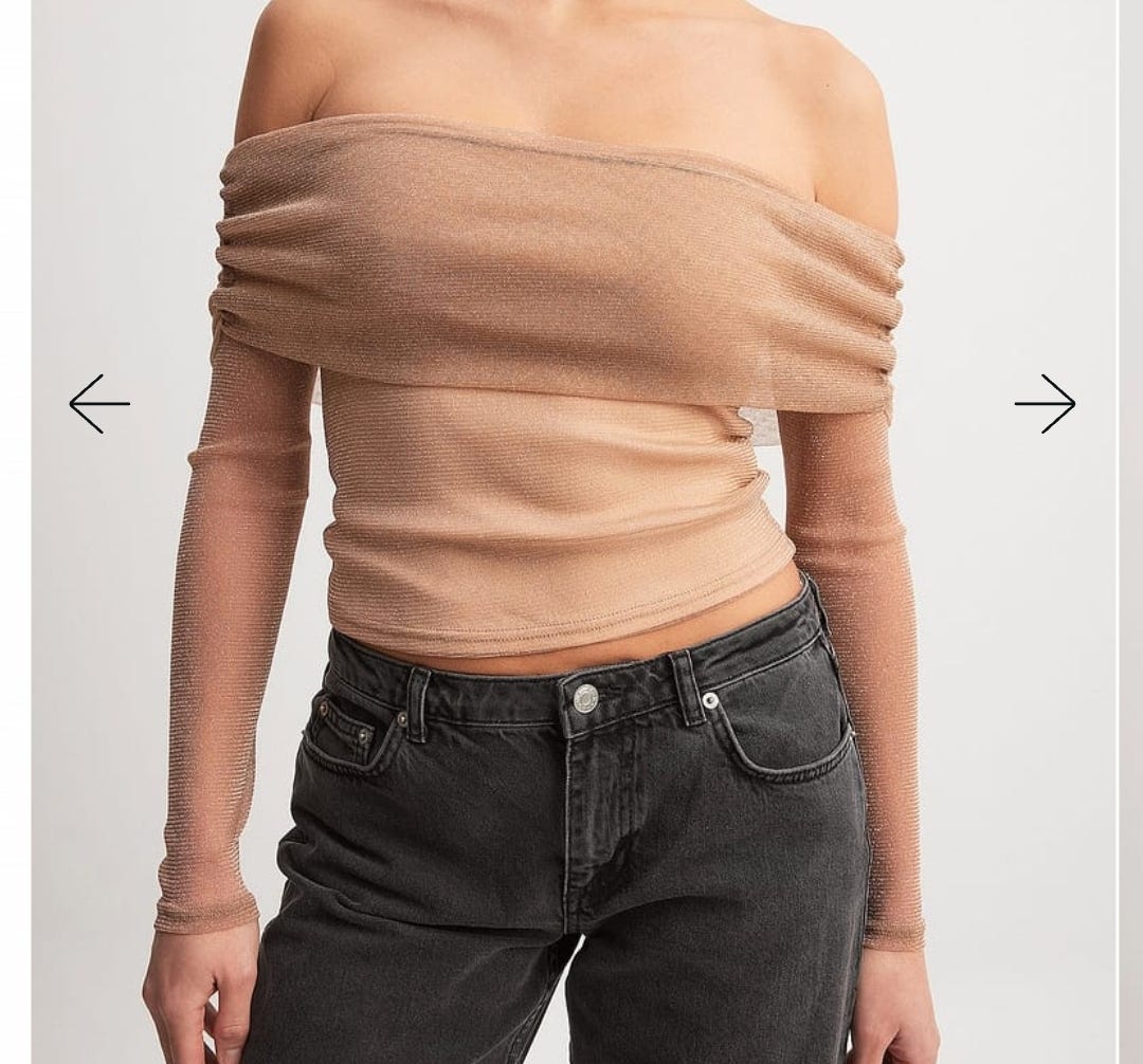 HELT NY Glitrende Off-shoulder Topp i Mesh - Gull - Str XS | FINN-torget