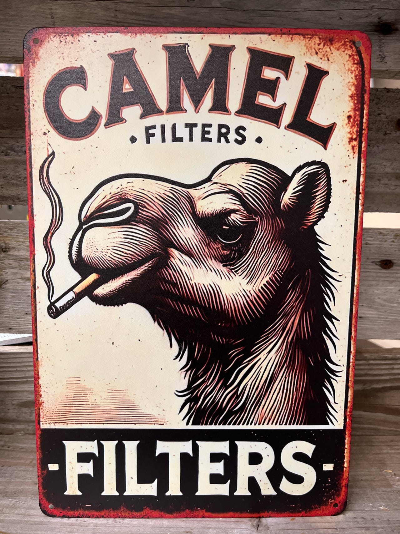Camel Filters Cigarettes. Skilt I Tynnmetall 20X30 Cm. Bar, Man