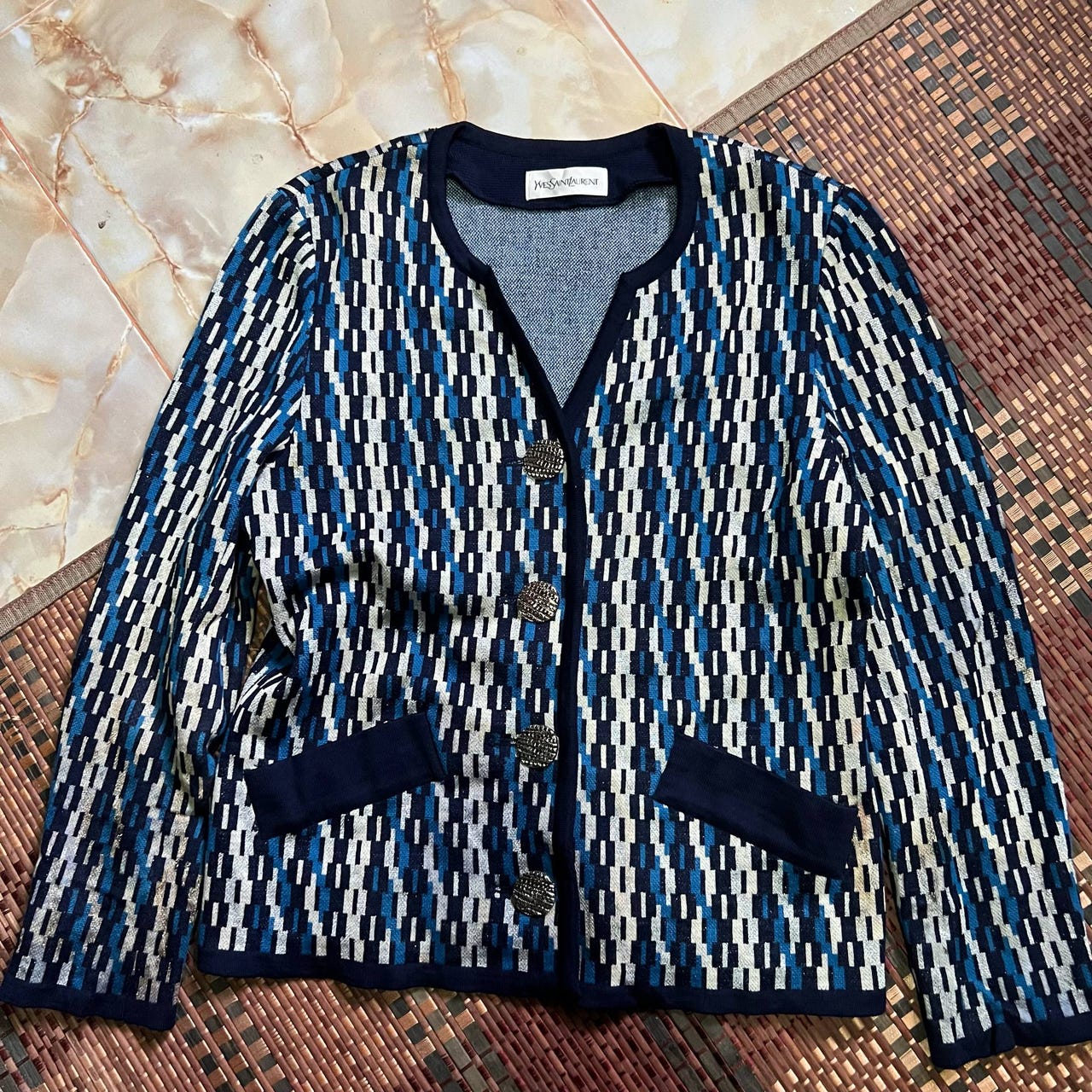 ジャケット・アウター Vintage Yves Saint Laurent knit jacket Saint Laurent Rive Gauche Vintage Chevron Knit Hooded