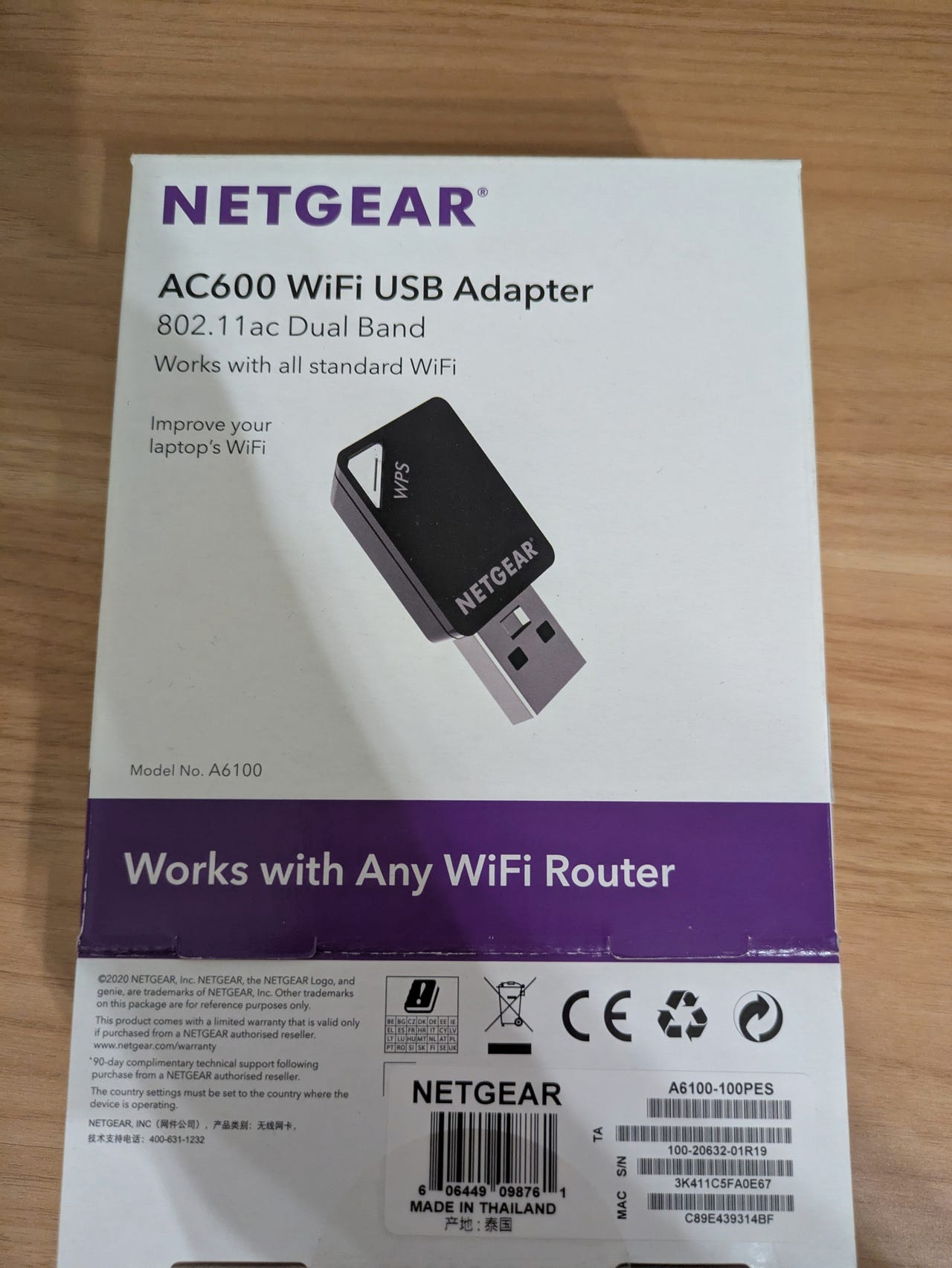 Netgear A6100 AC600 Adaptateur Mini USB Wi-Fi Double Bande - Noir